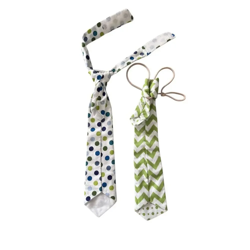 Boys Adjustable‎ Neckties Set of 2 Green White Polka Dots Chevron 2-5 Years Old